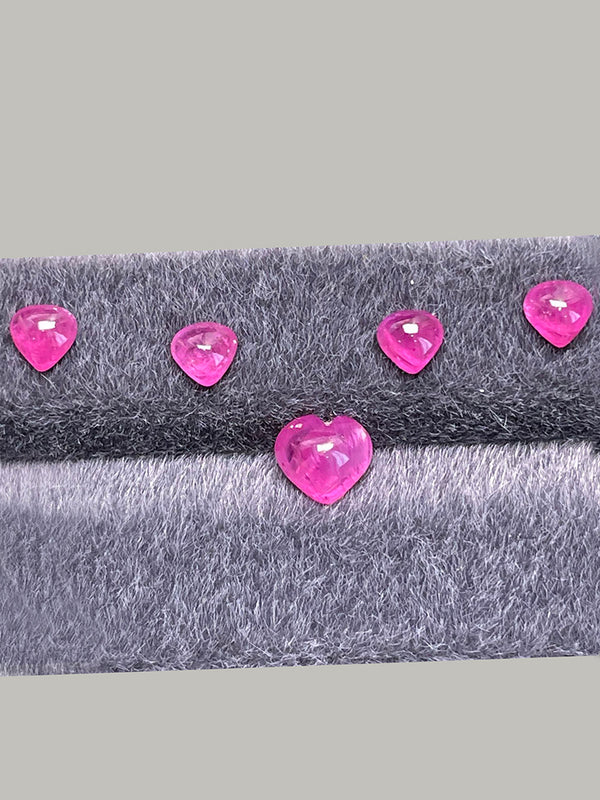 design set 4.44ct 5 pcs Natural unheated ruby cabochon gemstone heart shape prefect set untreatment noen pink color mozambique WB Gem SA06