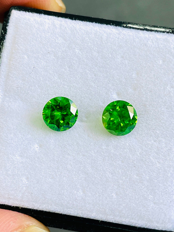 Pair 2.73ct Natural russia urals demantoid garnet gemstone loose stone clean1st vivid green color by partner of WB Gem  DMRG16