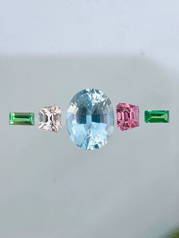 one ring set 3.56Ct Natural aqumarine tourmaline tsavorite gemstone color loose stone precision cut WB Gem  F300