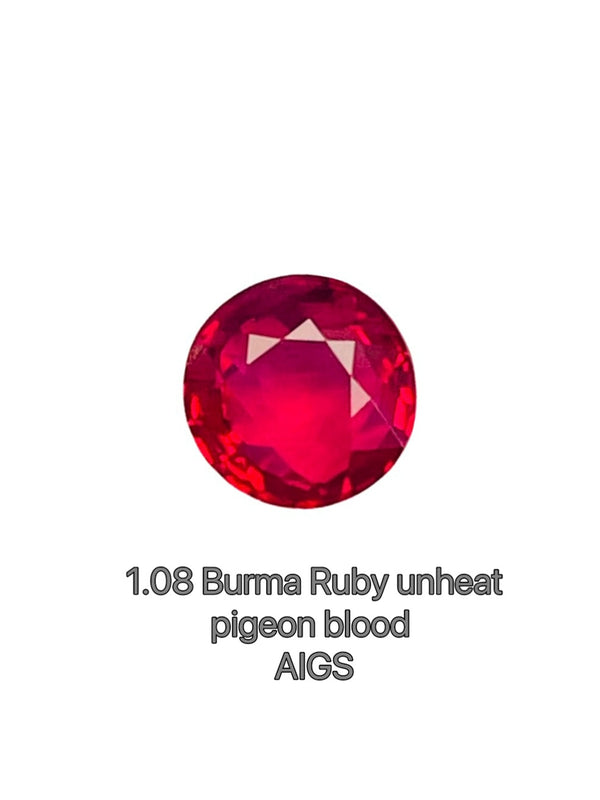 Perfect quality 1.08ct Burma Ruby Pigeon blood color eye clean full transparant crystal AlGS Certification WB GEM  RMA22