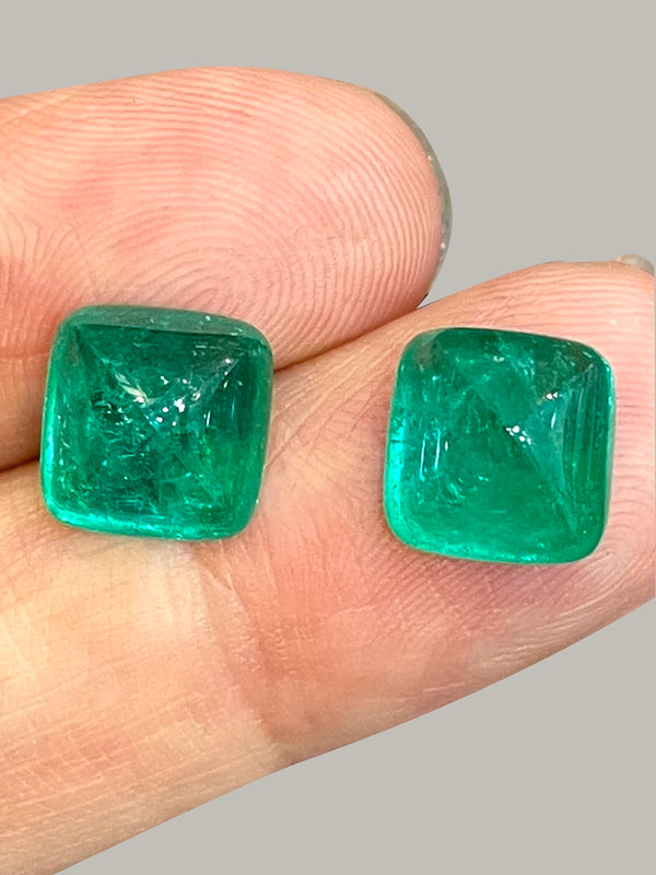 Collection pair 8.64Ct Natural emerald gemstone loose stone prefect cut cabochon vivid green color zambia by by partner of WB Gem partner  EMG02