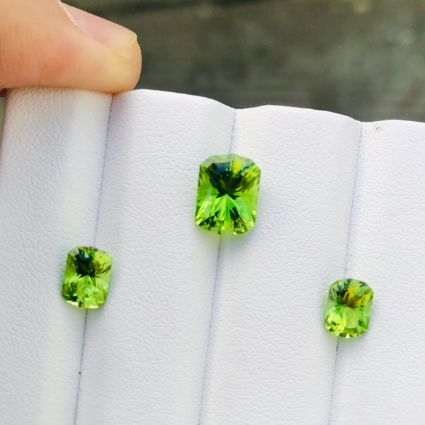 set 6.08Ct 3 pieces Natural peridot gemstone loose stone vivid green color afghanistan precision cut WB Gem     F70