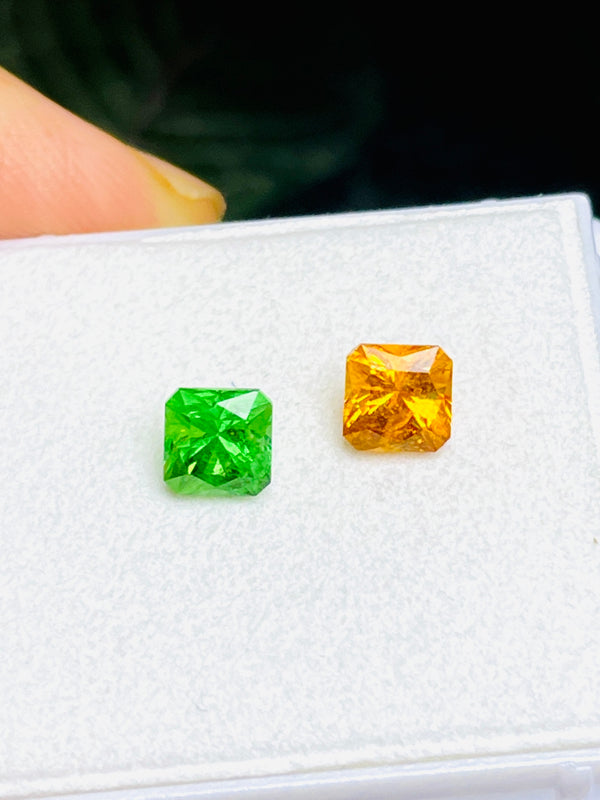 2.37Ct pair Natural tsavorite spessartite garnet gemstone green and fanta color loose stone precision cut WB Gem C003