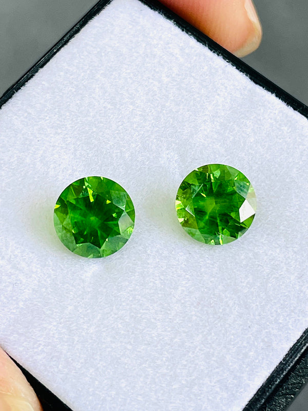 pair 3.75ct Natural russia urals demantoid garnet gemstone loose stone clean1st vivid green color by partner of WB Gem DMRG18
