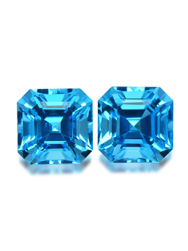 Pair 9.56ct Natural Brazil Swiss blue topaz gemstone ring face advanced fine cutting  WB Gems TPC03