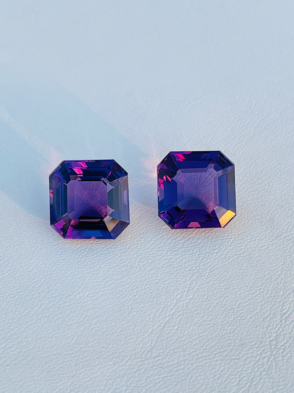 pair 24.56Ct Natural amethyst gemstone purple color loose stone asscher cut bolivia WB Gem  AMC06
