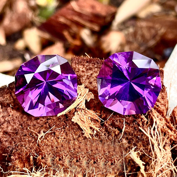 Pair 33.75Ct Natural amethyst gemstone purple color loose stone custom cut bolivia WB Gem AMC03