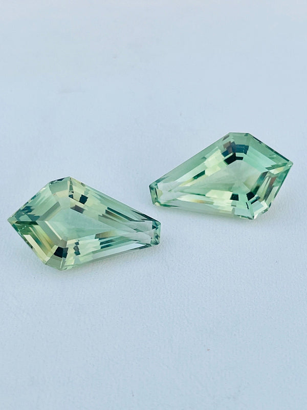 a pair 18-33ct Natural green quartz green amethyst gemstone loose stone precision beauty cut brazil WB Gem    OQB01