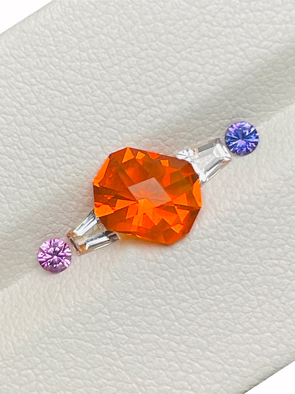 ring set design 1.61Ct Natural color gemstone fire opal sappfire loose stone color WB Gem  precision cut  F298