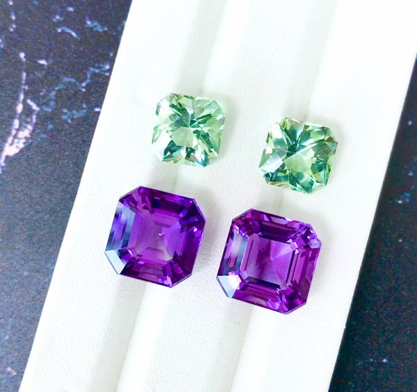 design set 38.96Ct 4 pieces Natural green amethyst gemstone loose stone precision cut green purple color boliva WB Gem   F175