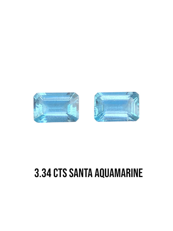 super santa marine color 3.34Ct pair Natural aqumarine gemstone loose stone WB Gem  AQC10