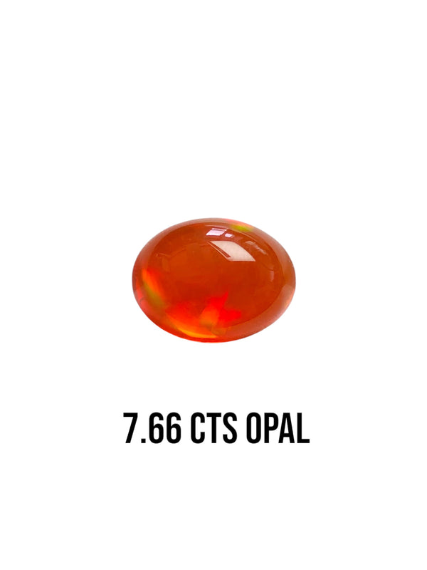 7.66ct Natural Fire Opal mexico gemstone loose stone cabochon orange with multi play color WB Gem OPA09
