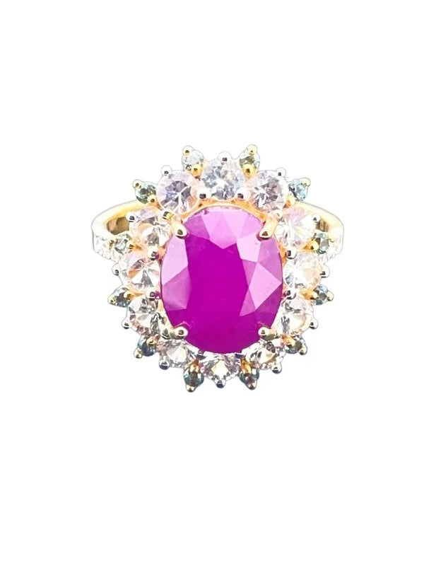 5.65ct Unheated Ruby Ring with Alexandrite and naturaldiamond 14K gold ring 5.18 Gram E031