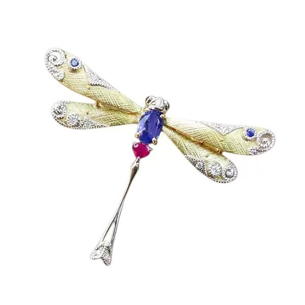 Sold~certificate 4.41g brooch dragonfly18K gold Japan site stone color gemstones natural and diamond WB Gem AE71
