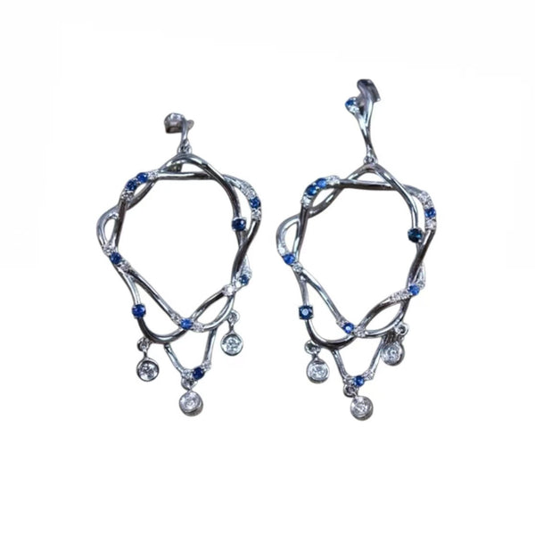 Sold~7.71g earring design fashion italy 18K gold site stone sapphires diamond WB Gem AE08