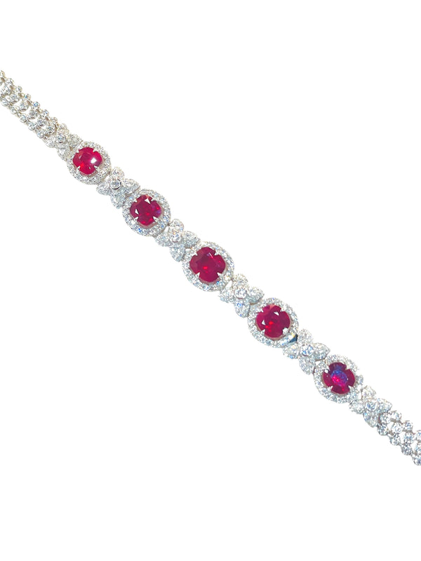 5.55ct Burma Ruby Bracelet Chain – Unheated Pigeon Blood, GIA & AIGS Certified