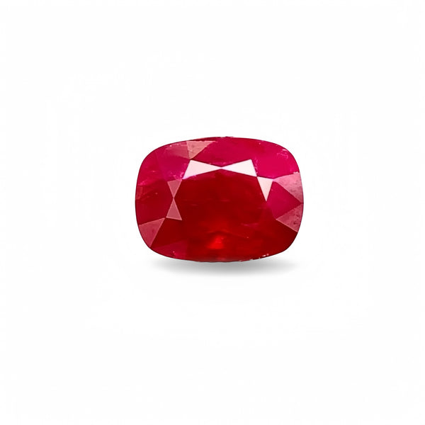 Cushion-shaped red gemstone on a white background High Quality Burma Ruby