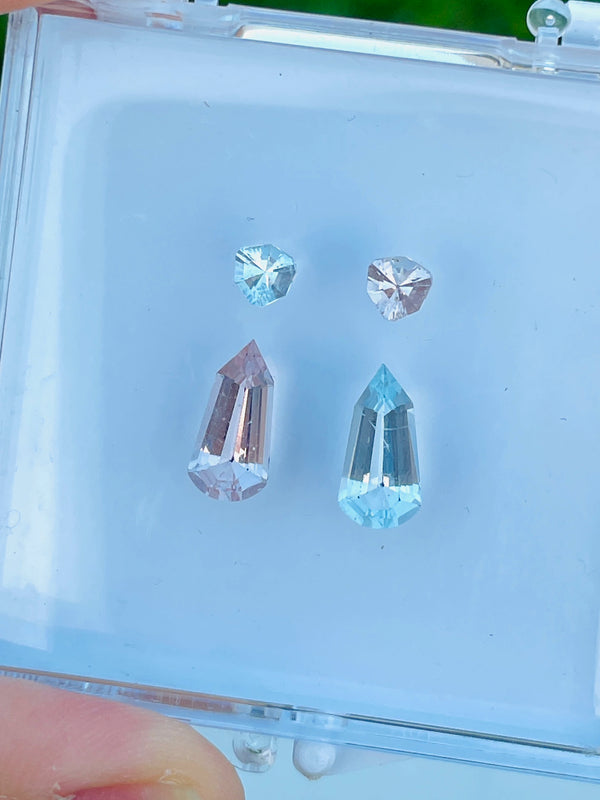一对 3.95 克拉天然摩根石海蓝宝石彩色宝石裸石漂亮颜色精密切割新设计豪华耳环 WB Gem F296