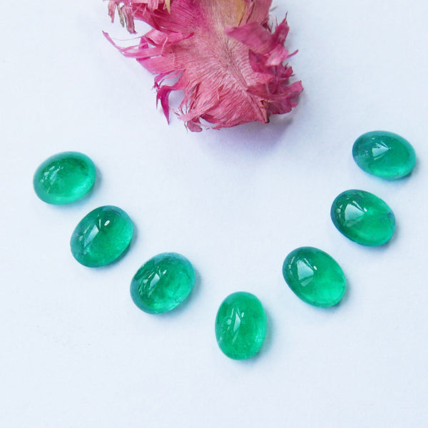 Emrald 一套 13.41 克拉 7 颗天然祖母绿凸圆面漂亮光泽绿色裸石宝石 EMB02 