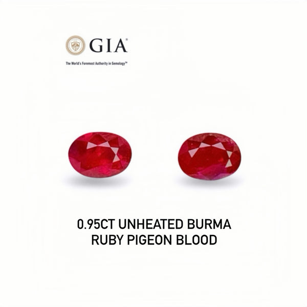 0.95ct GIA Certificate Pair Ruby Natural Unheated Burma Ruby Pigeon Blood color eye clean Gemstone Wbgem RMC35