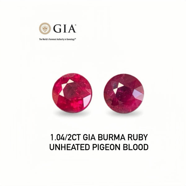 1.04ct pair GIA Certificate Natural burma ruby unheated pigeon blood color eye clean quality Gemstone  Wbgem RMC36