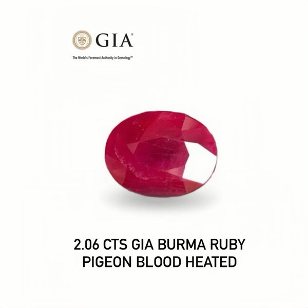 2.06 Cts GIA Certified Natural Ruby Burma Pigeon Blood Color Heated Gemstone Wbgem RHA4