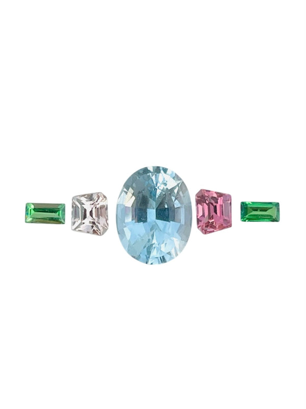 one ring set 3.56Ct Natural aqumarine tourmaline tsavorite gemstone color loose stone precision cut WB Gem  F300