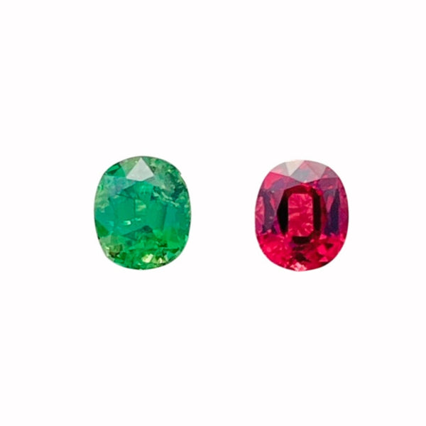 pair1.71Ct Natural spinel tsavorite gemstone loose stone vivd green red color WB Gem C016