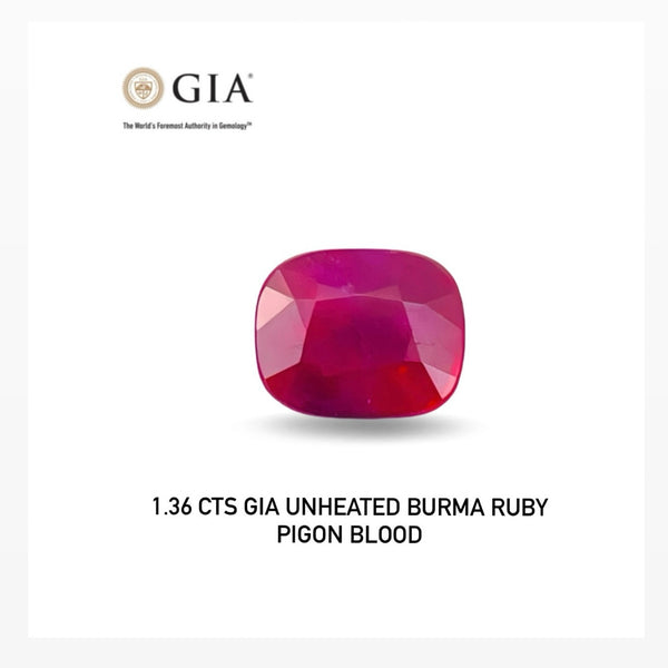 1.36 Cts GlA Certified Natural Unheated Burma Ruby Pigon Blood Color Gemstone RMA91