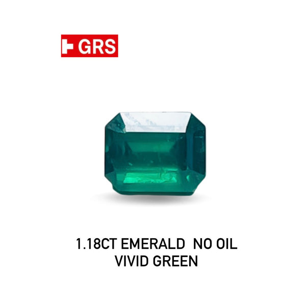 1.18ct GRS, GUlLD Certificate Natural Emerald No oil VividGreen Color Eye clean gemstone EMA104