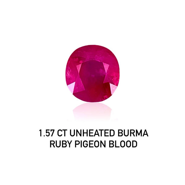 AIGS Certified Unheated Burma  1.57 Carat Ruby Pigeon Blood Color Eye clean quality WG GEM RMA33
