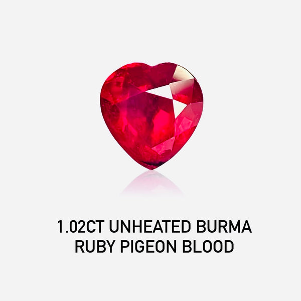 1.02ct AIGS Certificate Unheated Burma Ruby Pigeon Blood eye clean Heart shape Gemstone Wbgem RMA100