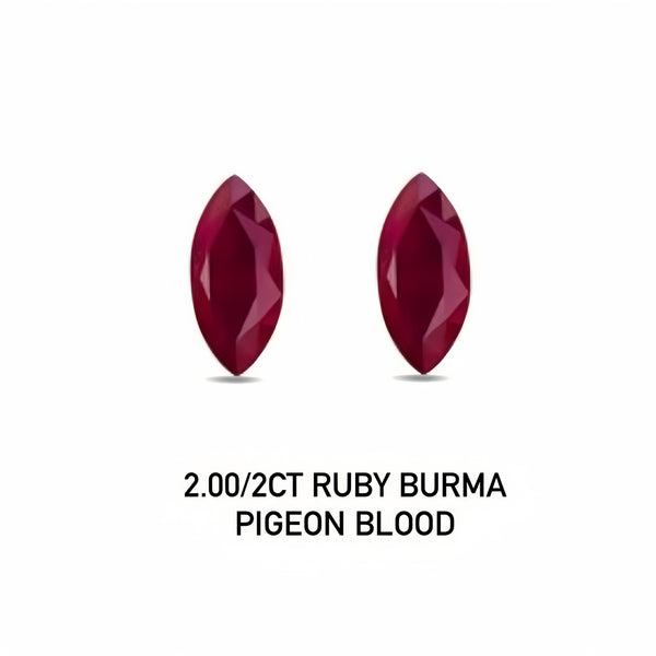 Pair 2.00ct GFCO Certificate Natural Ruby Burma Pigeon blood color eye clean quality maquise shape gemstone Wbgem 2.00/2ct