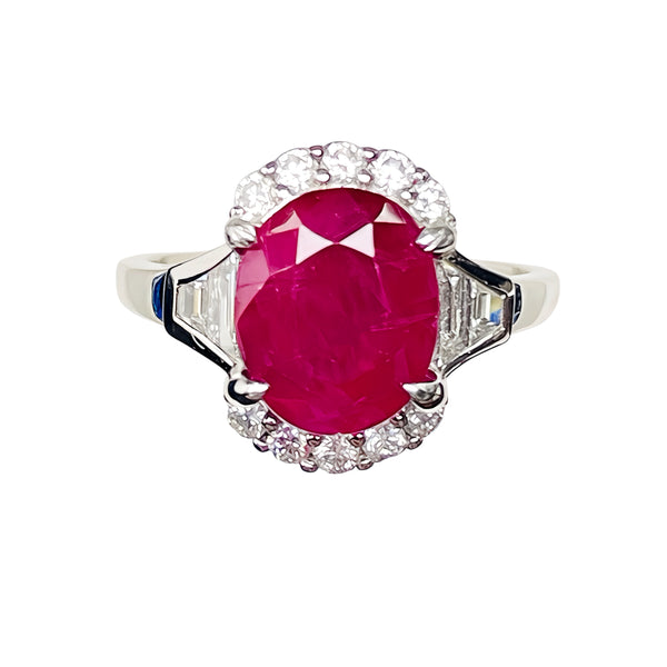 GRS Certificate 5.01ct Natural unheated Mogok burma Ruby  Red color with Ring platinum Gold E040