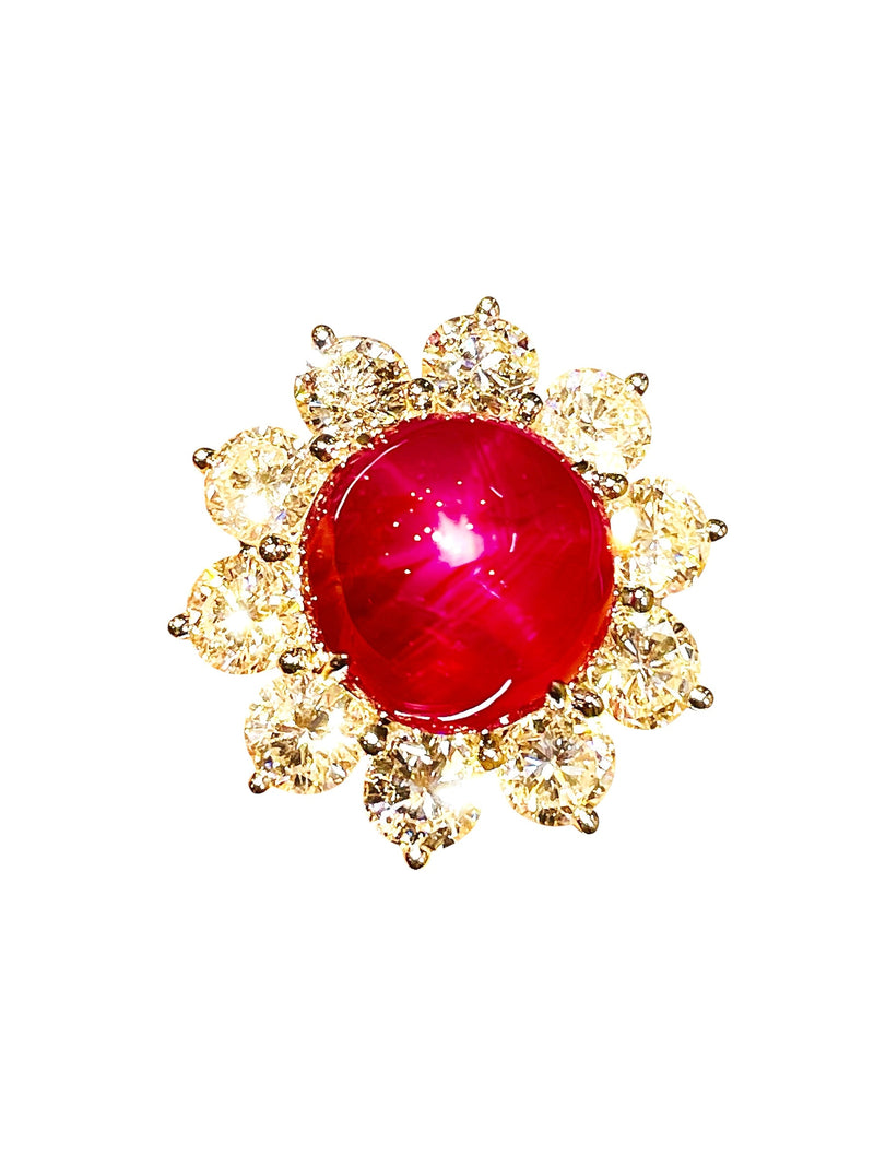 GRS Certificate 11ct Natural Star Ruby unheated burma mogok  Red color with Ring platinum Gold  Collection  Wgem GG07