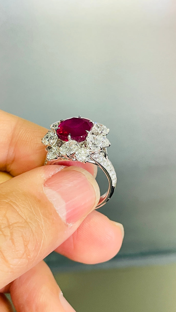 GRS certified 5ct unheated Burma ruby Pigeon Blood color with diamond ...