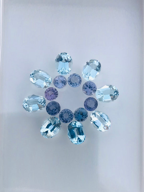 一套 13.58 克拉天然海蓝宝石尖晶石宝石蓝色裸石德国切割 WB 宝石 F97