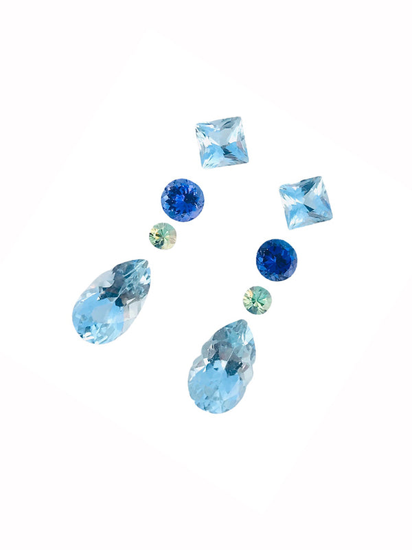 一套设计 7.51 克拉天然海蓝宝石坦桑石浓绿宝石宝石裸石颜色一对耳环 WB Gem F101