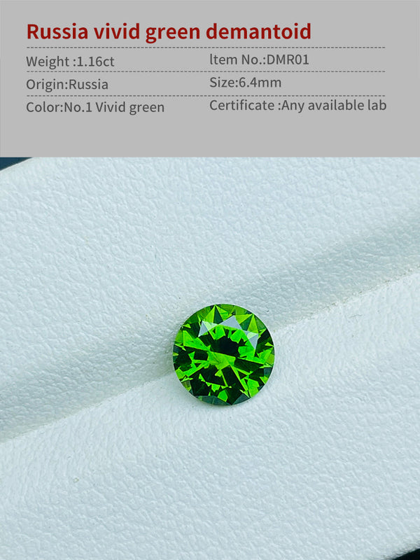 1,16 ct natürlicher Demantoid-Edelstein aus Russland, loser Stein, lebendige grüne Farbe, Diamantschliff, saubere Klarheit bei leichtem Pferdestil, WB Gem DMR01